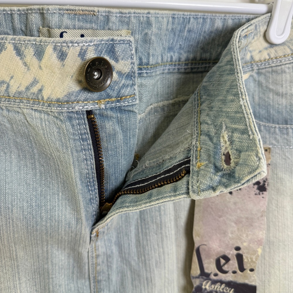 Y2K LEI Ashley Trouble Micro Mini Jean Skirt Junior 15 Blue Denim‎ Acid Wash - Picture 7 of 10